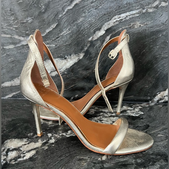 Shoes - Halston Alison Gold Ankle Strap Heels